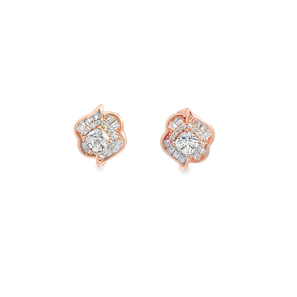 925 Silver Cushion-Cut Stud Earrings in Rose Finish