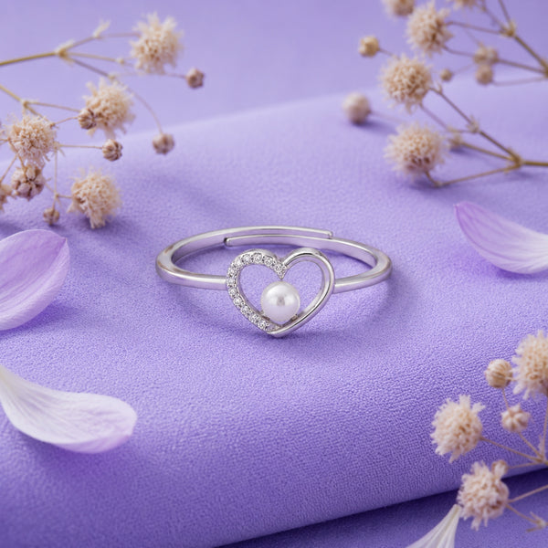925 Sterling Silver Pearl Heart Ring