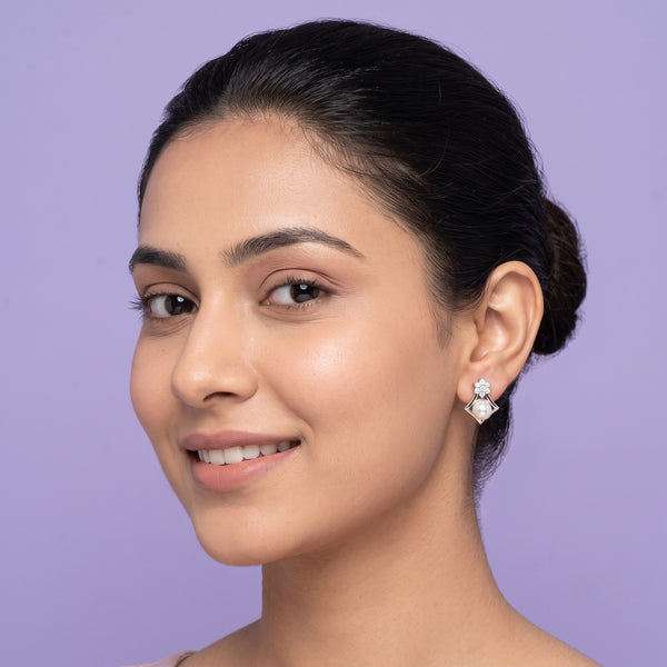 925 Silver Floral Cluster Freshwater Pearl Stud Earrings