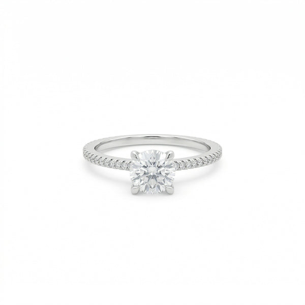 925 Sterling Silver Round Solitaire Ring with Pavé Band