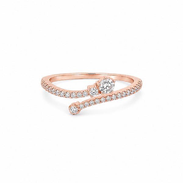 925 Sterling Silver Rose Gold Plated Open Wrap Ring with Cubic Zirconia Accents β Adjustable Minimalist Statement Ring