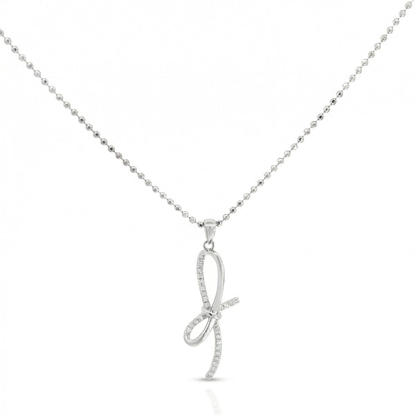 925 Silver Ribbon Bow Pendant Necklace – Minimalist Crystal Accent Elegant Jewelry