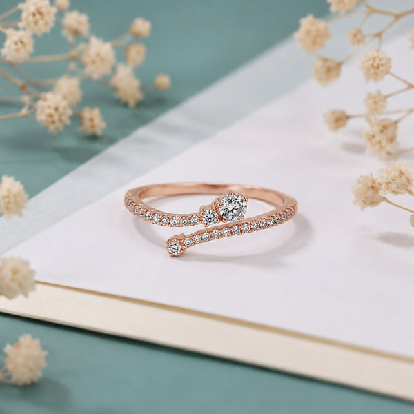 925 Sterling Silver Rose Gold Plated Open Wrap Ring with Cubic Zirconia Accents β Adjustable Minimalist Statement Ring