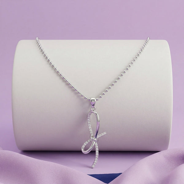 925 Silver Ribbon Bow Pendant Necklace – Minimalist Crystal Accent Elegant Jewelry