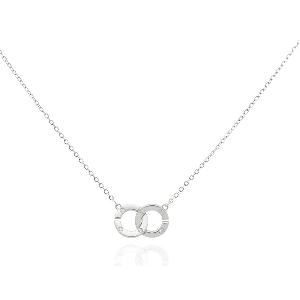 925 Silver Interlocking Circle Necklace – Minimalist Double Ring Pendant Necklace