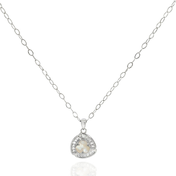 925 Silver Clover Mother of Pearl Necklace – Vintage-Inspired Lucky Charm Pendant