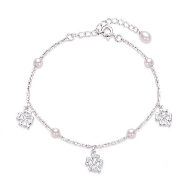 Clover Pearl Bracelet | 925 Sterling Silver Freshwater Pearl Bracelet