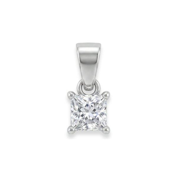 925 Sterling Silver Classic Princess Cut Cubic Zirconia Solitaire Pendant
