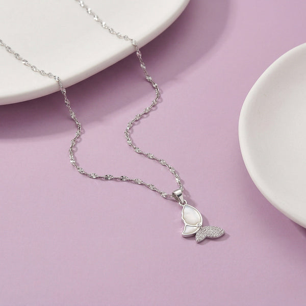 925 Silver Butterfly Pendant Necklace – Mother of Pearl CZ Wing Charm Jewelry