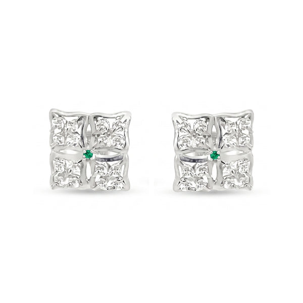 925 Silver Emerald Accent Cluster Stud Earrings