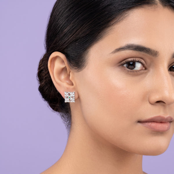 925 Silver Emerald Accent Cluster Stud Earrings