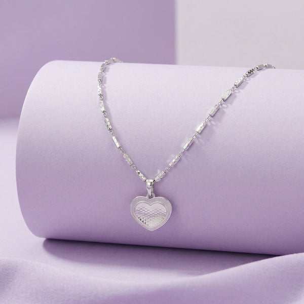 925 Silver Textured Heart Pendant Necklace – Minimalist Romantic Jewelry Gift