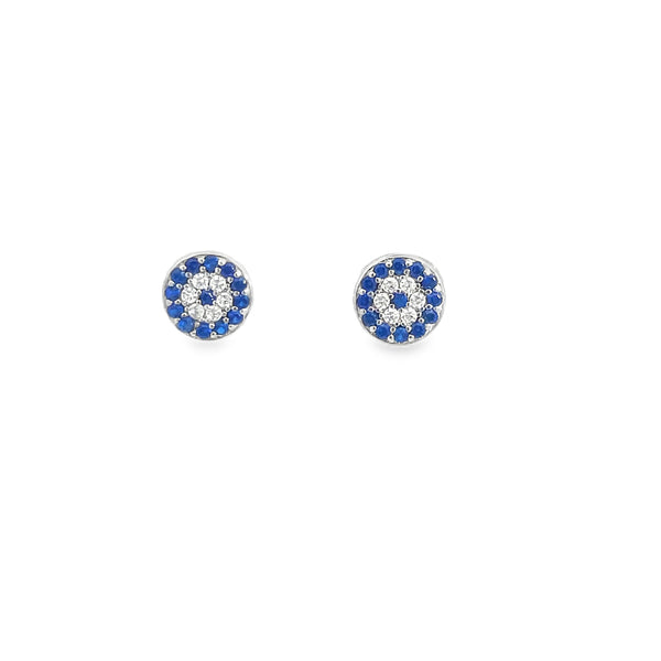 925 Silver Blue Evil Eye Crystal Stud Earrings