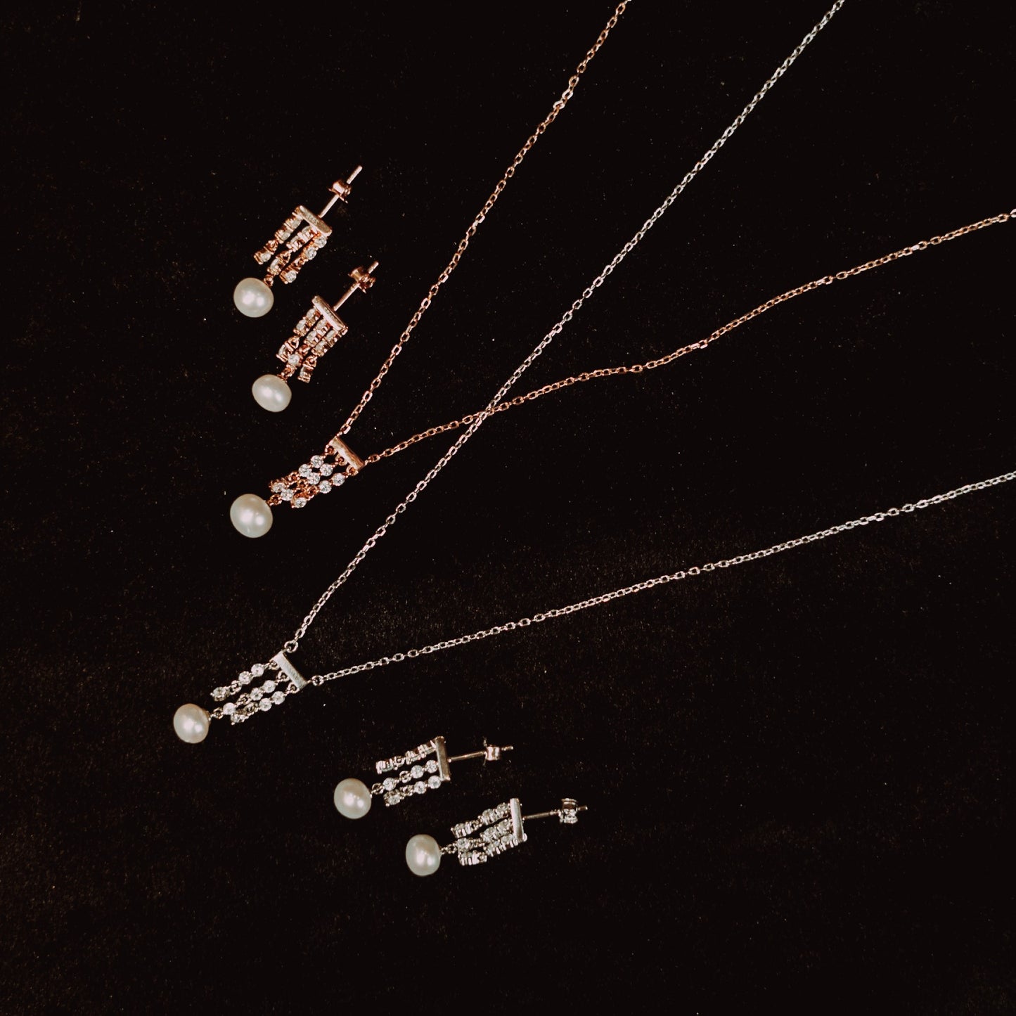 Silver Trinity Pearl Drop Pendant Necklace