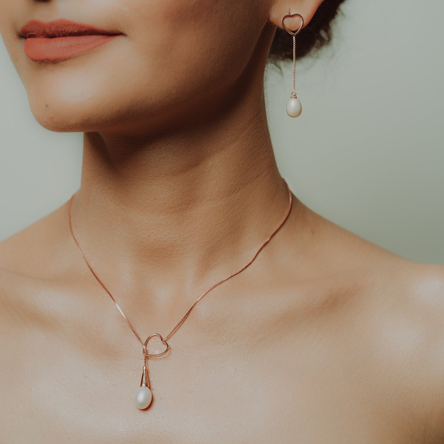 Rose Gold Soulful Pearl Set with Link Chain