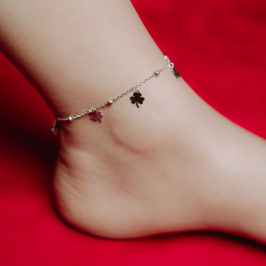 Silver Anklet with Lucky Clover Charm