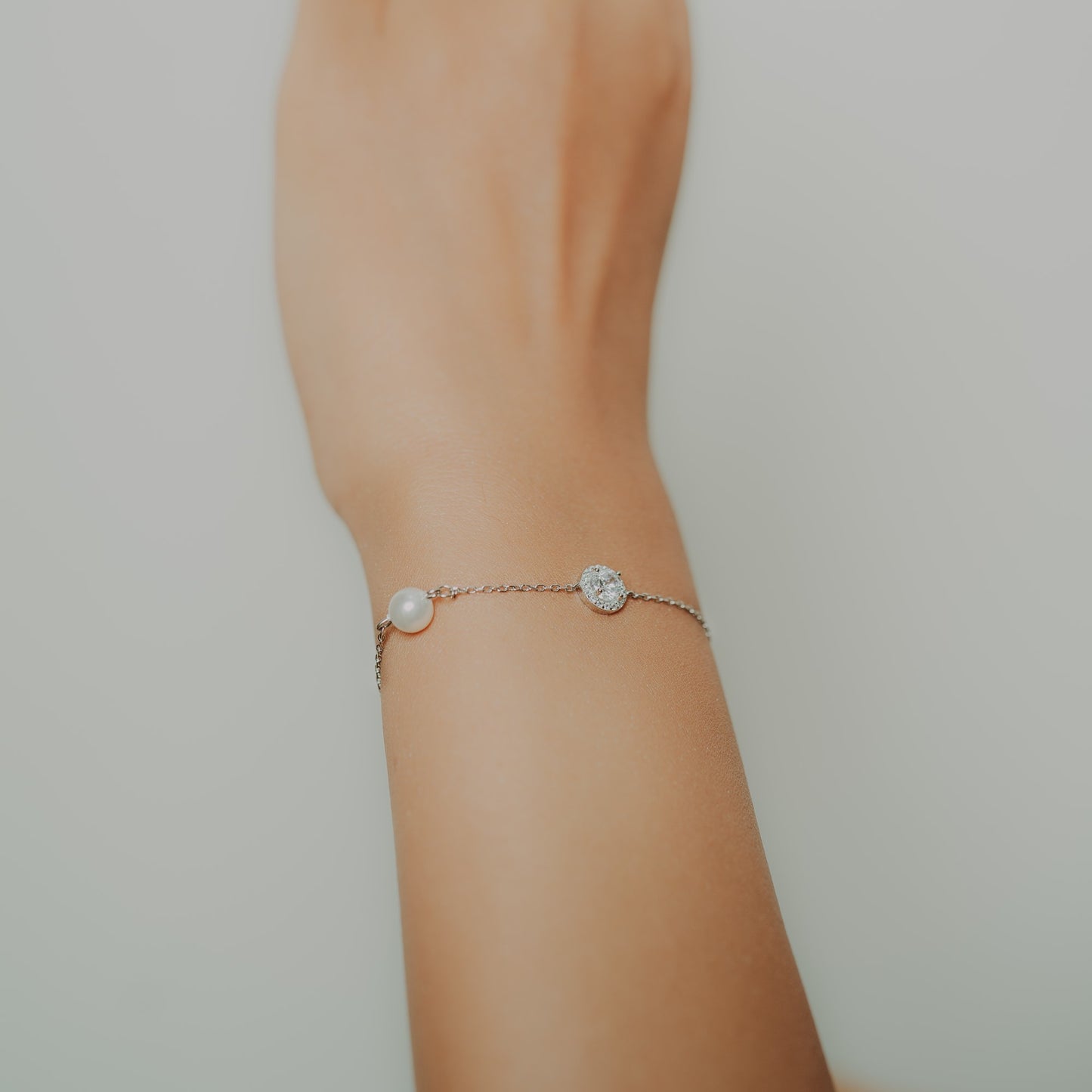 Silver Pearl & Solitaire Bracelet
