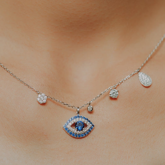 Silver Blue Eye Protection Necklace