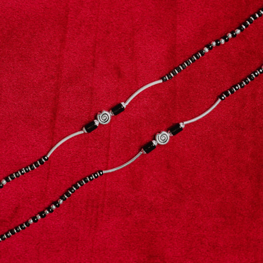 Oxidised Silver Black Studded Bead Anklet