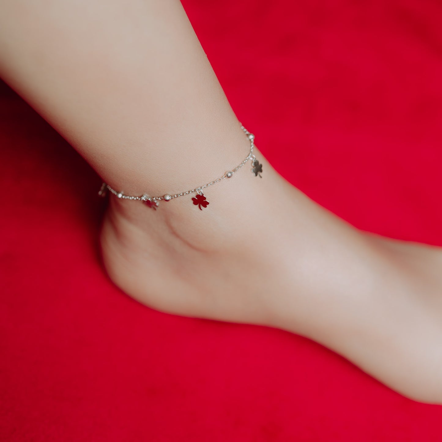 Silver Anklet with Lucky Clover Charm