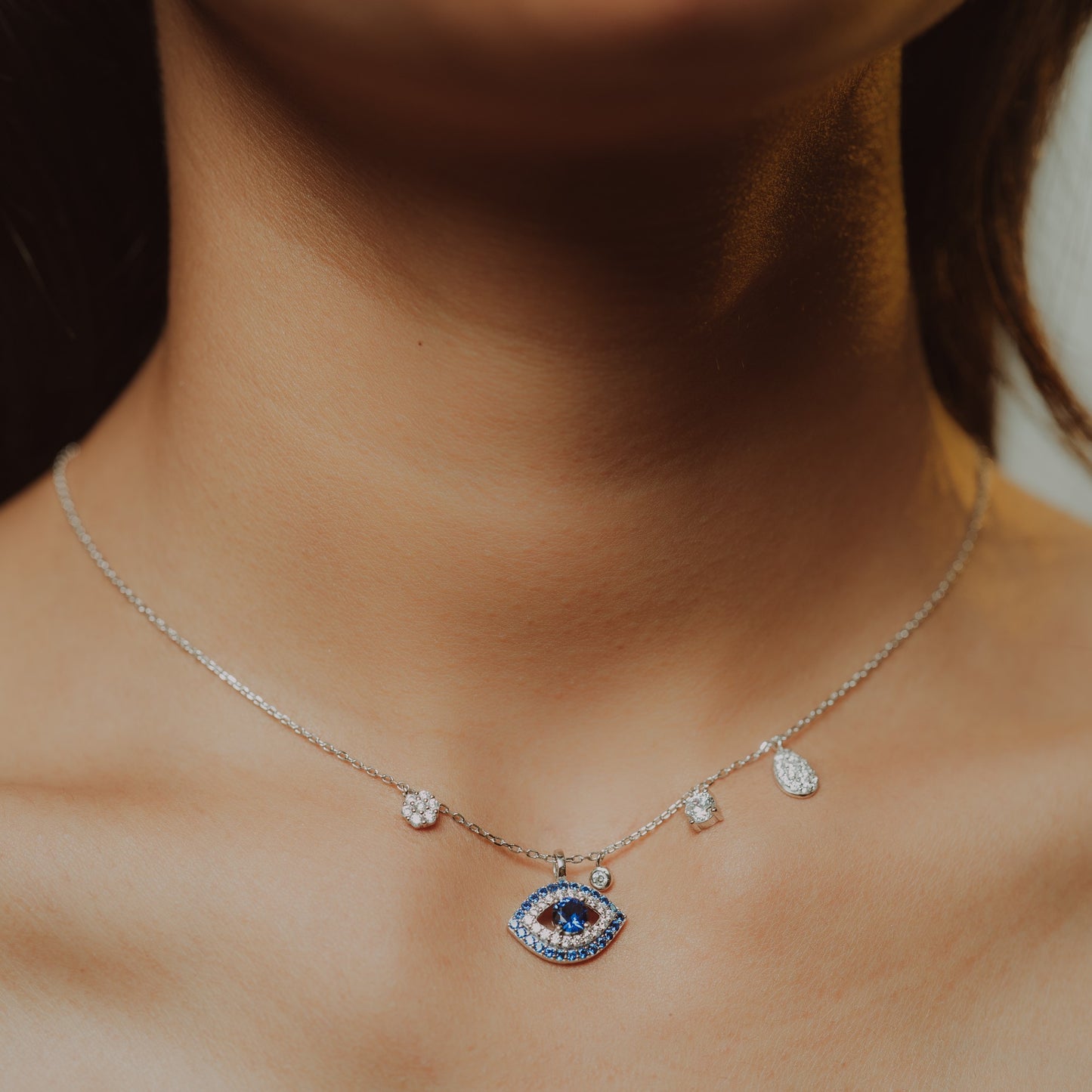 Silver Blue Eye Protection Necklace