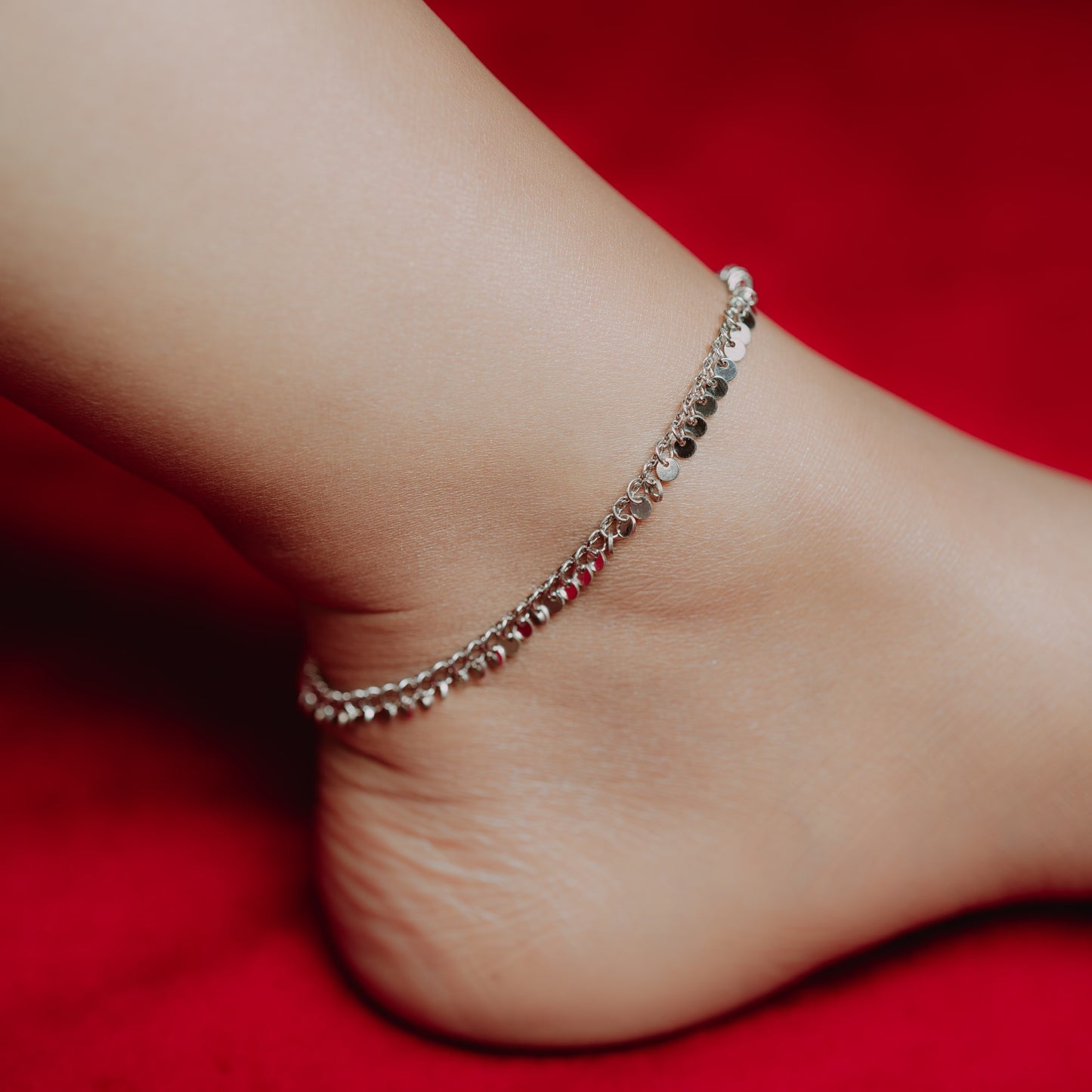 Silver Round Charm Love Anklet