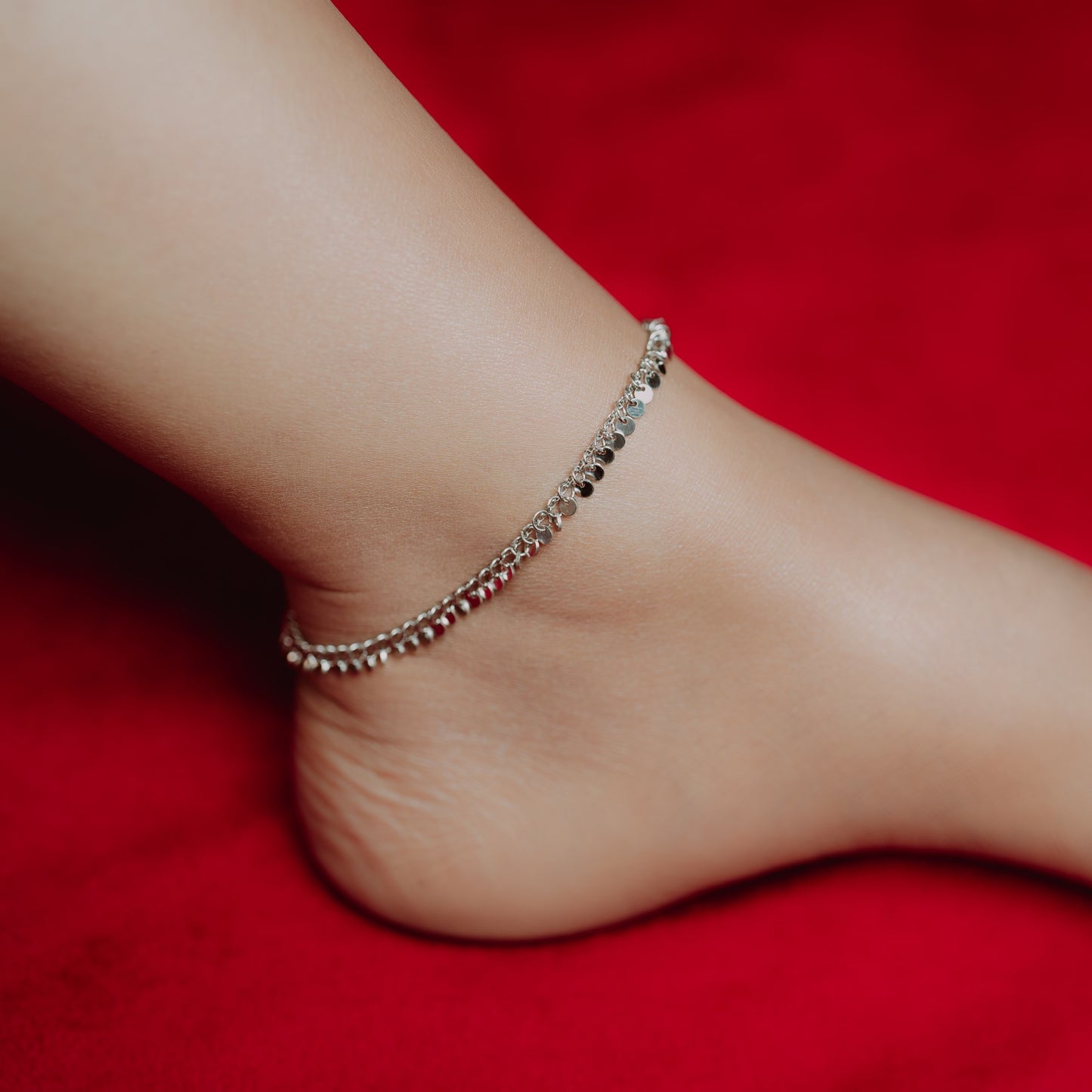 Silver Round Charm Love Anklet
