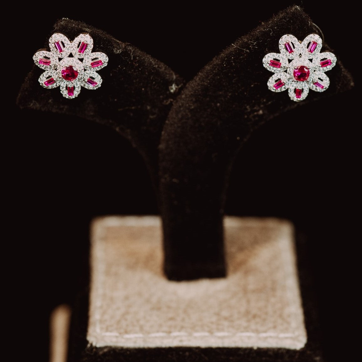 Silver Shimmer Flower Color Stone Earrings