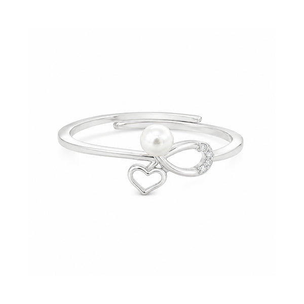 925 Sterling Silver Freshwater Pearl Infinity Heart Adjustable Ring