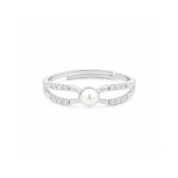 925 Sterling Silver Double Band Adjustable Ring with Freshwater Pearl