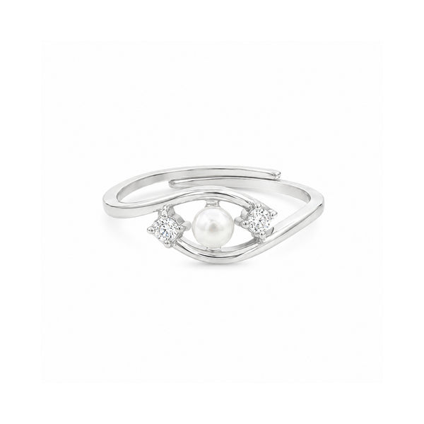 925 Sterling Silver Evil Eye Adjustable Ring with Freshwater Pearl