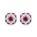 925 Silver Ruby Floral Halo Stud Earrings