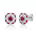 925 Silver Ruby Floral Halo Stud Earrings