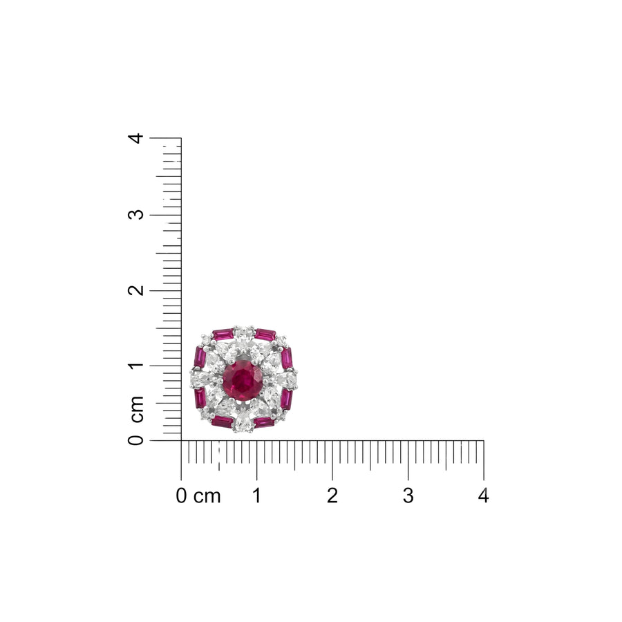 925 Silver Ruby Floral Halo Stud Earrings