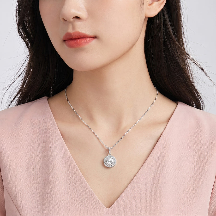 925 Sterling Silver Round Double Halo Cubic Zirconia Solitaire Pendant