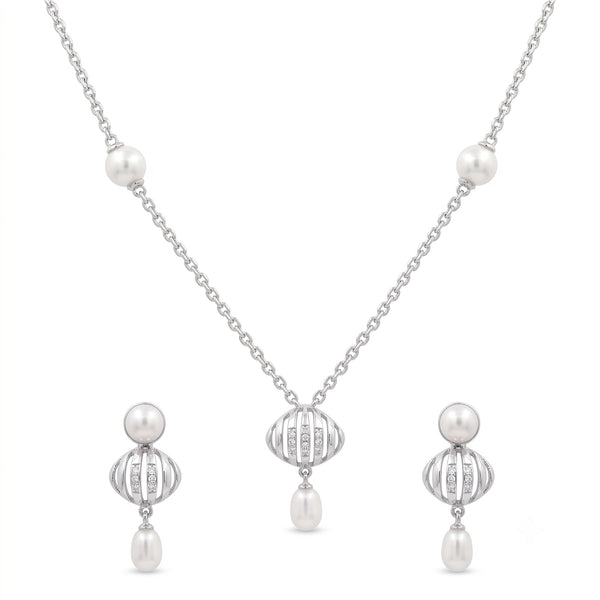 925 Sterling Silver Freshwater Pearls Openwork Drop Pendant Necklace