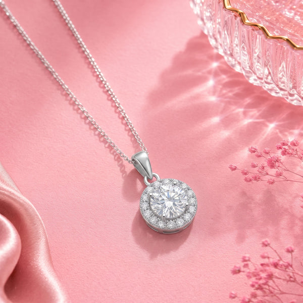 925 Sterling Silver Round Halo Cubic Zirconia Solitaire Pendant