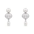 925 Sterling Silver Freshwater Pearls Openwork Drop Pendant Necklace