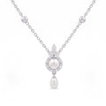 925 Sterling Silver Freshwater Pearls Floral Halo Drop Pendant Necklace