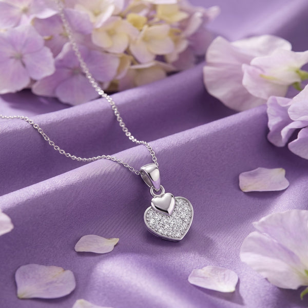 Title:
925 Sterling Silver Dual Heart Pavé Cubic Zirconia Pendant