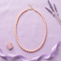 Elegant Pink Freshwater Button Pearl Necklace – 21-Inch Classic Pearl Strand with Adjustable Gold-Tone Clasp