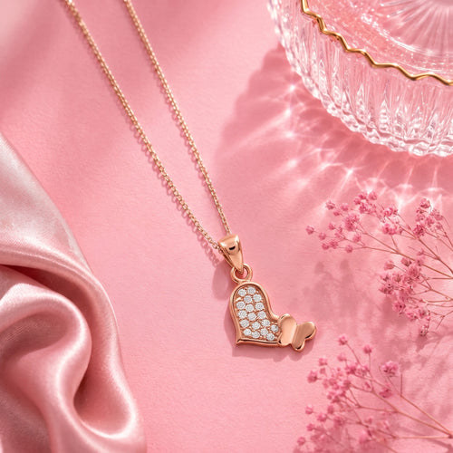 925 Rose Gold Plated Sterling Silver Pavé Butterfly Heart Pendant