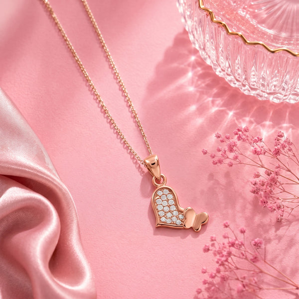 925 Rose Gold Plated Sterling Silver Pavé Butterfly Heart Pendant