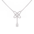 925 Sterling Silver Freshwater Pearls Flower Drop Pendant Necklace
