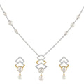 925 Sterling Silver Freshwater Pearls Geometric Drop Pendant Necklace