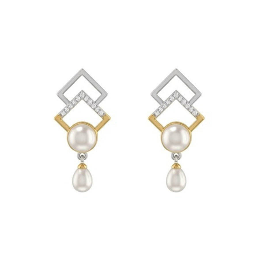 925 Sterling Silver Freshwater Pearls Geometric Drop Pendant Necklace