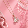 925 Sterling Silver Floral Pearl & Cubic Zirconia Rose Gold Pendant