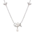 925 Sterling Silver Freshwater Pearls Mermaid Tail Drop Pendant Necklace