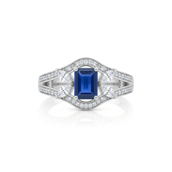 925 Sterling Silver Blue CZ Halo Ring