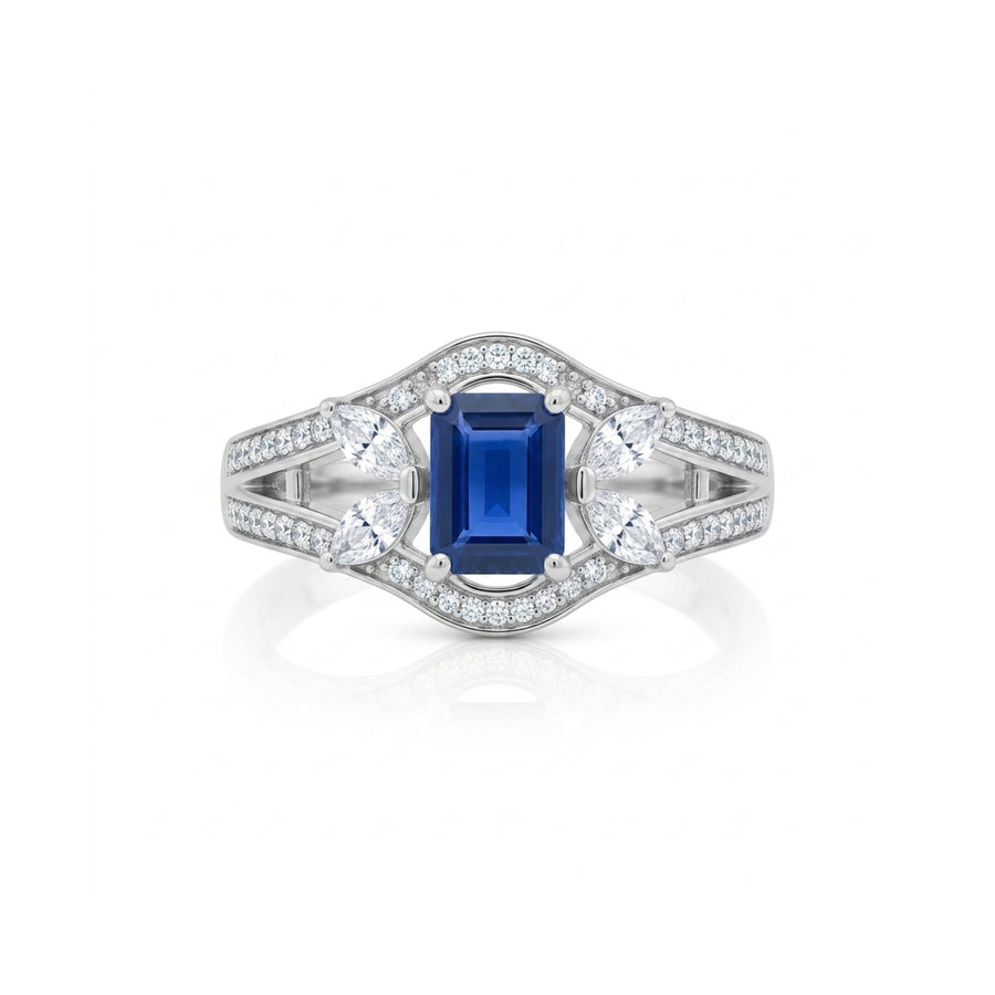 925 Sterling Silver Blue CZ Halo Ring